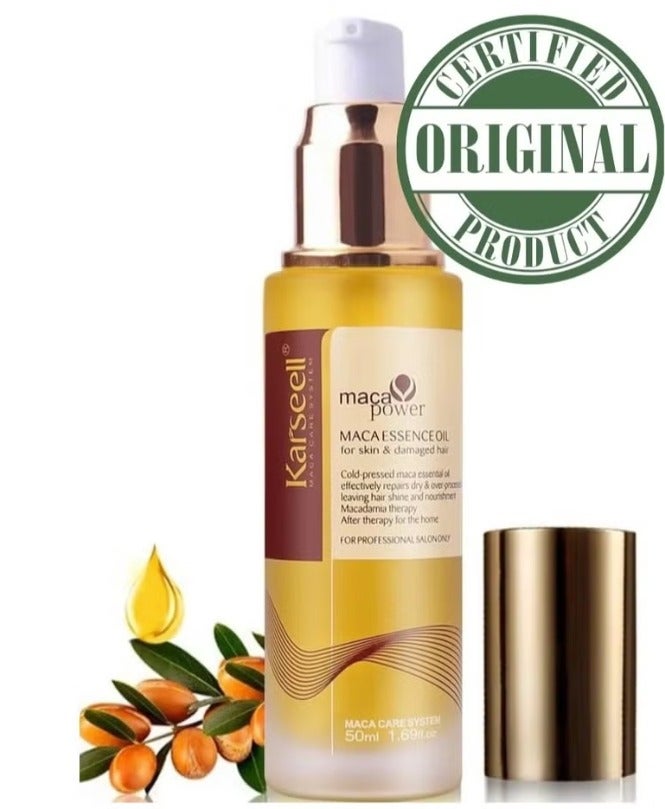 Karseell Maca Essence Oil Argan Oil Hair Serum – Cold Pressed, Weightless & Non-Greasy, Repairs Dry & Damaged Hair, Frizz Control & Shine, 50ml - Image 1